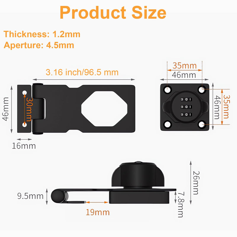 Closet Locks for Double Doors - Keyless Cabinet Lock with Code - 3-Digit Combination Password Pantry Locks Latch Sliding Closet Door Lock for Shed Folding Double Cupboard Door Black 2 Pack