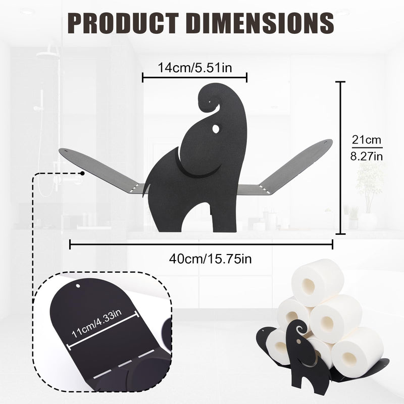 Elephant Toilet Paper Holder – Whimsical Bathroom Decor for Toilet Tank Top, Funny Black Metal Freestanding Storage for 7 Rolls, Unique Novelty Gag Gift Elephant