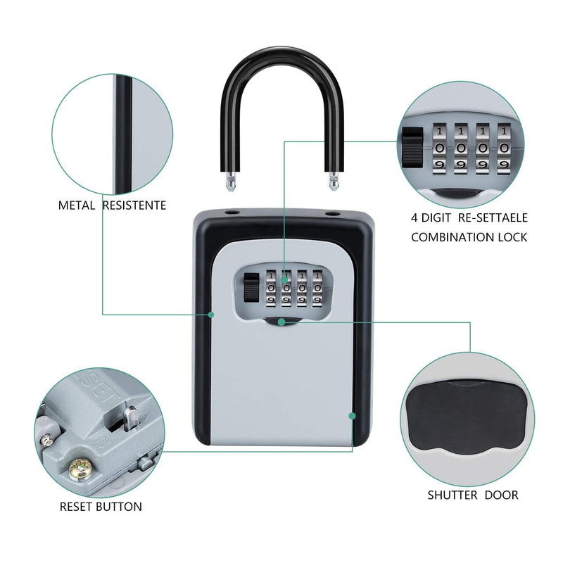 ZHEGE Key Lock Box, 4 Digit Combination Key Storage Lock Box with Resettable Code, Portable Key Safe Box for Door Knob, Realtors, Contractors (Gray) Black & Gray - NewNest Australia