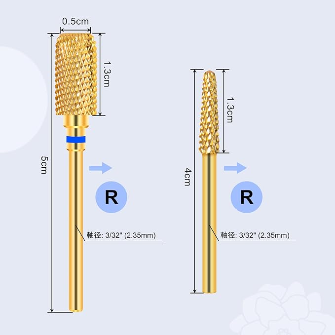 CGBE Nail Bit 2 Pcs Nail Drill Bit 0.09 inch (2.35 mm) Shaft Diameter Gold Nail Machine Bit Carbide Nail Drill for Nail Polish Cuticle Removal Gel Off Cylinder + Shade (Medium) - NewNest Australia