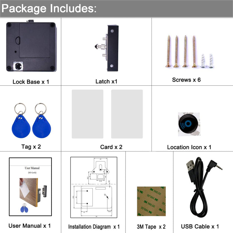 WOOCH RFID Lock Electronic Cabinet Lock, Hidden DIY Lock with USB Cable for Wooden Cabinet Drawer Locker Cupboard (1 Pack) 1 Pack Black - NewNest Australia
