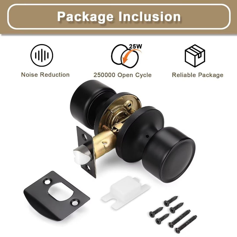 Indoor Matte Black Door Knobs Interior 3 Pack for Closet and Hallways, Modern Kitchen Black Door Handle Interior, Flat Passage Closet Door Knobs Keyless No Lock Passage Door Knobs