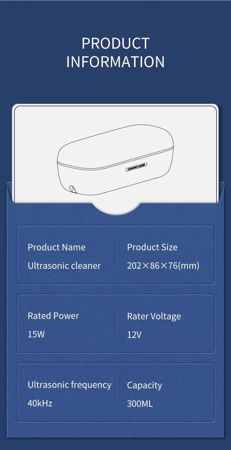 Ultrasonic Jewelry Cleaner 49kHz 10oz Portable Retainer Cleaner with Timer Professional Glasses Cleaner for Silver Ring Denture Watch