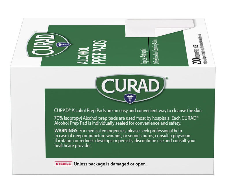 Curad Alcohol Disinfectant Prep Pads, 2-ply, Medium Size, 200 Count 200 Count (Pack of 1)