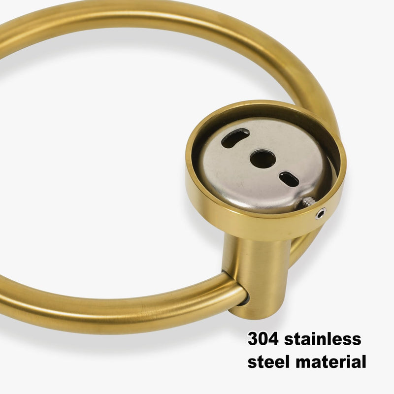 2 Pack #304 Stainless Steel Towel Ring,Round Design,Brushed Gold Color Brushed Gold 6.9 Inches 2