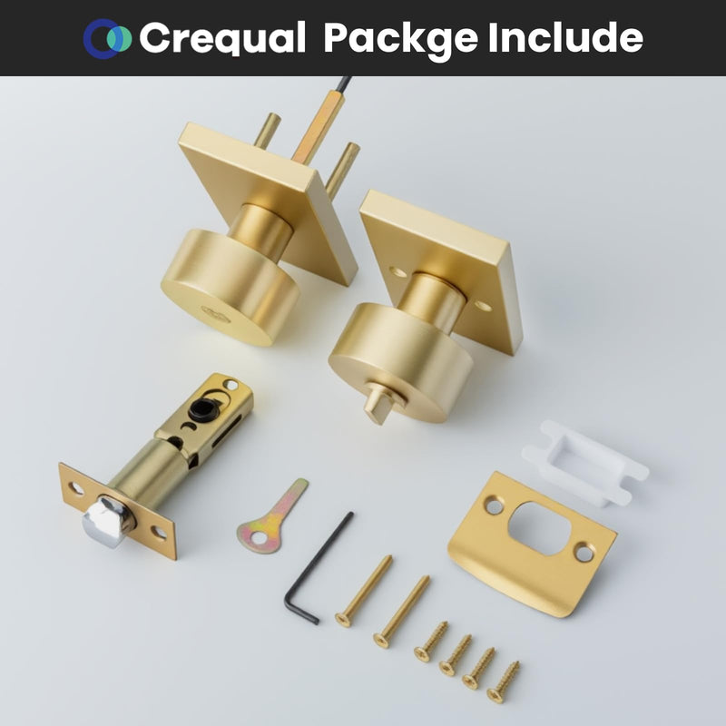Gold Door Knob Interior Privacy, Zinc-Alloy Interior Door Knob, Heavy Duty Brushed Gold Door Knobs for Bedroom, Bathroom, 1 Pack