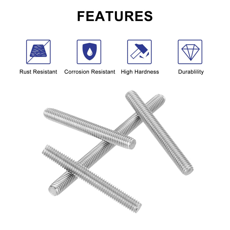 uxcell 4Pcs Fully Threaded Rod, M6 x 50mm 304 Stainless Steel Right Hand Thread Bar Studs M6-1 Thread Pitch for Furniture Machinery Assembly 4
