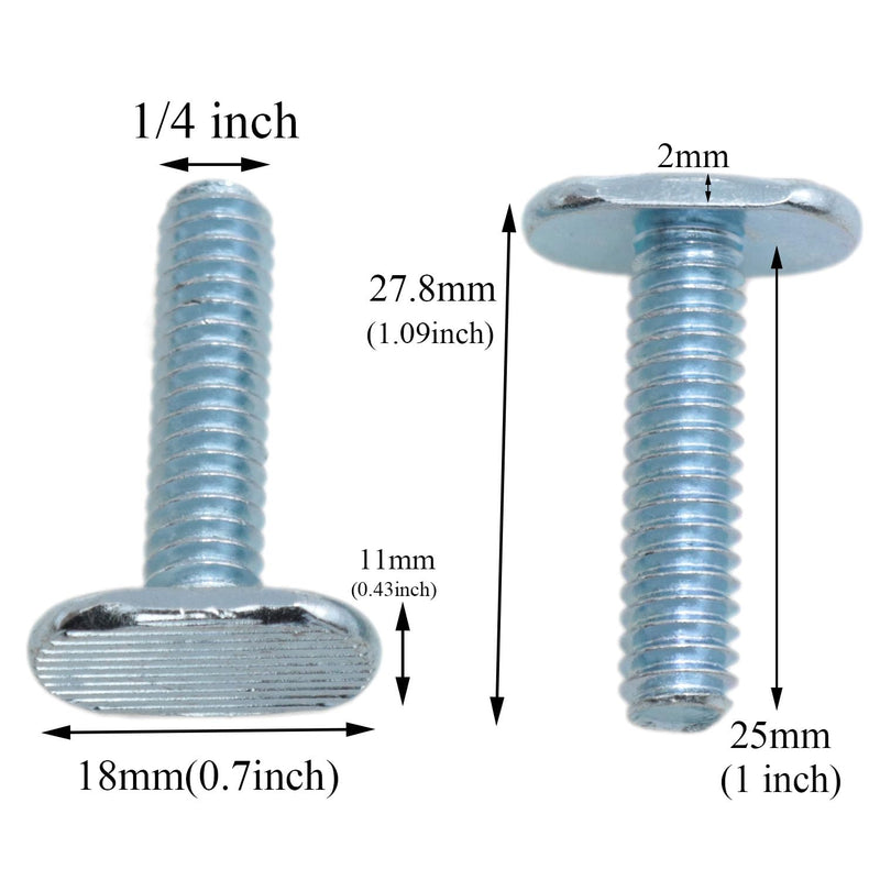 yukata T Track Bolts 1/4"-20 T Track Bolts T Slot Bolts General Purpose T-Track 1 Inch Long T-Slot Bolt T-Track Fittings for Woodworking Fixtures and Fixing Devices 12PCS (1inch) 1inch