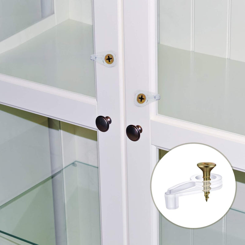 Blulu 50 Pack Glass Retainer Clips Kit, Cabinet Glass Clips 4 mm with Screws for Fixing Cabinet Doors(Transparent with Rainbow) Transparent with Gold Screw