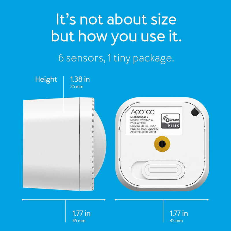 Aeotec MultiSensor 7, 6-in-1 Zwave Sensors Contains Monitor Motion, Temperature, Light, Humidity, UV, and Vibration, Z-Wave Plus, Gen7, S2, SmartStart Enabled, Compatible with Zwave Hub Smartthings