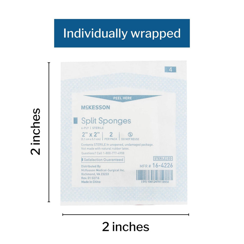 McKesson Split Sponges, Sterile, 100% Cotton, I.V. Drain Split Dressing, 2 in x 2 in, 2 per Pack, 35 Packs, 70 Total - NewNest Australia