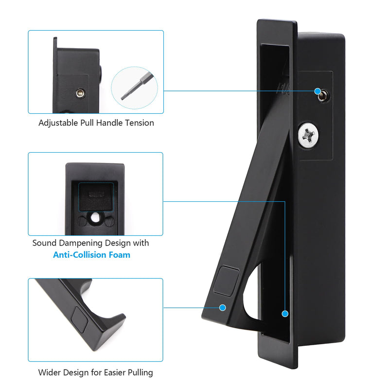 Dontay Pocket Door Pull Handle, Press Finger Edge Pull, Push Flush Mount for Pocket Sliding Bypass Door, Recessed Rectangular Hardware, Cabinet Pull (4, Matte Black) 4