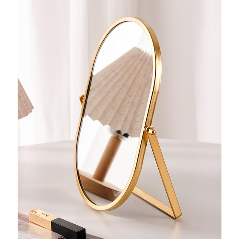 Tabletop Mirrors Makeup Mirror Portable Vanity with Metal Frame Desk Table Mirror with 180°Adjust Dressing Room Rotate Good for Bedroom Bathroom Gold 11"L x 7"W