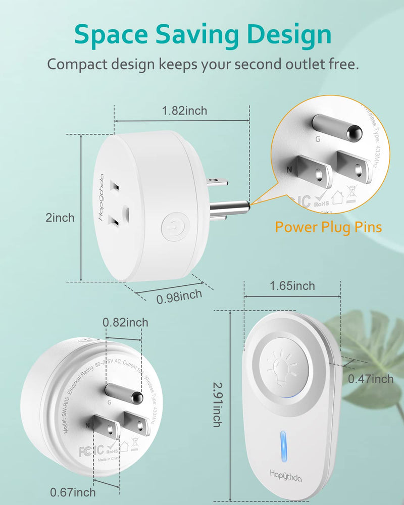 Remote Control Outlet,15A/1500W, 500 Feet RF Range Remote Light Switches Kit, No Wiring Needed Wireless Remote Outlet for Light, Small Electrical Appliance, with Anti-Surge 4000V Remote & Outlet White 1