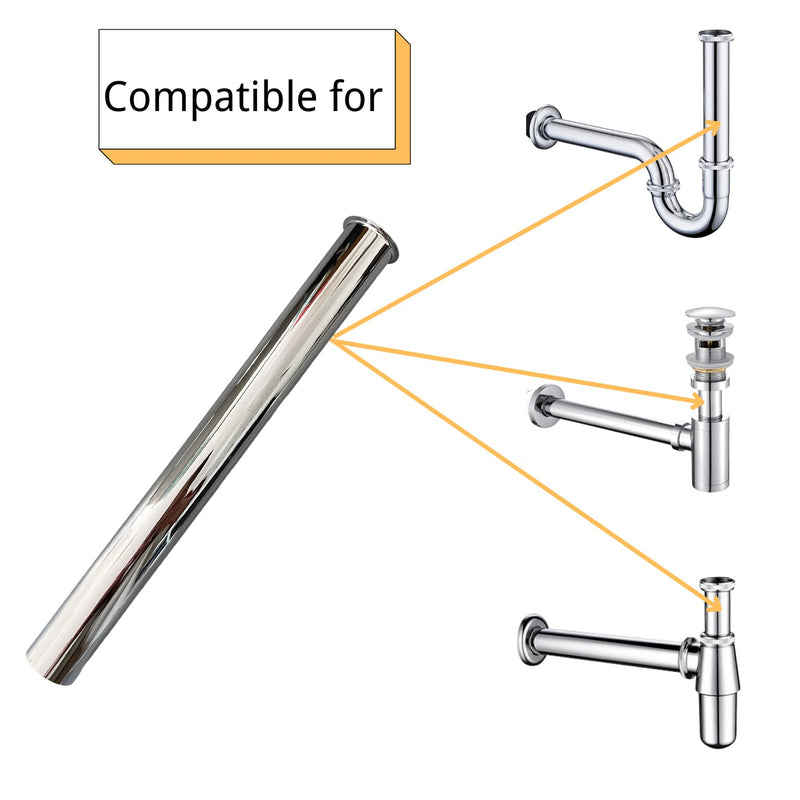 Heavy Duty Flanged Sink Tailpiece 1-1/4" OD x 12", Extension Tube for Trap, Drain Connections, Chrome