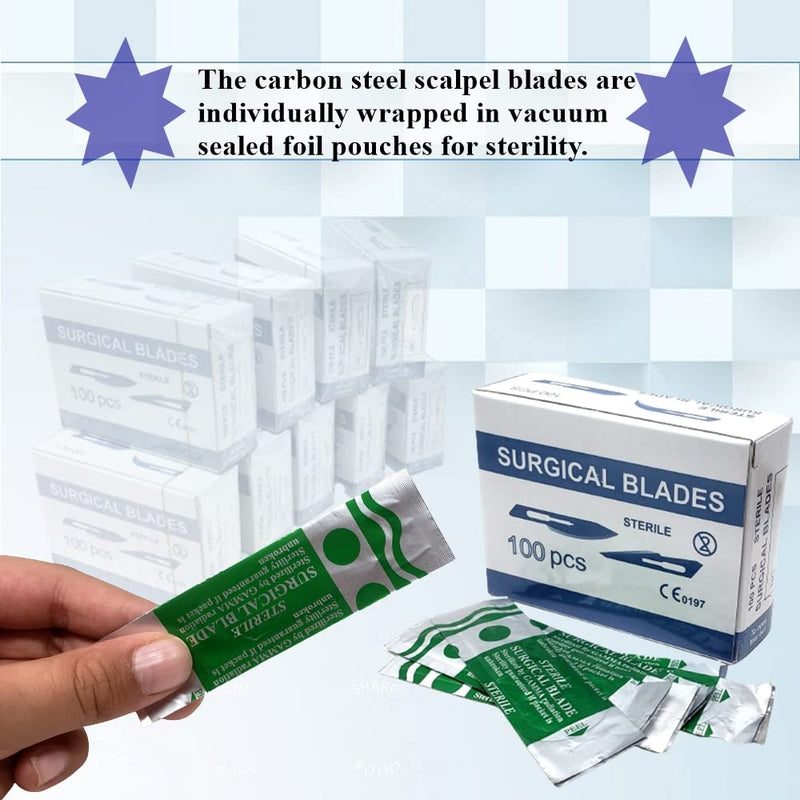 Box of 100 Scalpel Sterile Blades Carbon Steel Individually Foil Wrapped (Blade #24) Blade #24