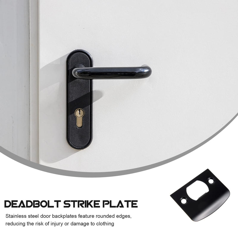 DOITOOL Full Lip Round Corner Deadbolt Strike Plate, 4 Pack Door Strike Plate Black Deadbolt Strike Plate Stainless Steel Deadbolt Covers Door Reinforcement Kit