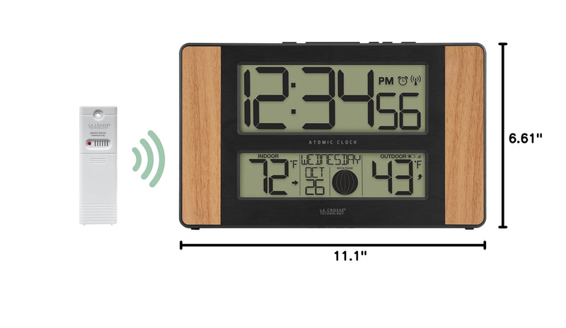 La Crosse Technology Atomic Digital Clock with Outdoor Temperature, Wood Oak, 0