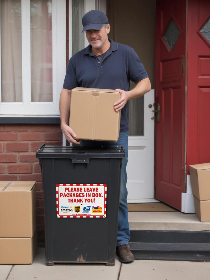Delivery Signs for Packages Please Leave Packages in Box Package Delivery Sign for Outside, Alumlnum Alloy, Waterproof, Rust Resistant (8''x12'')
