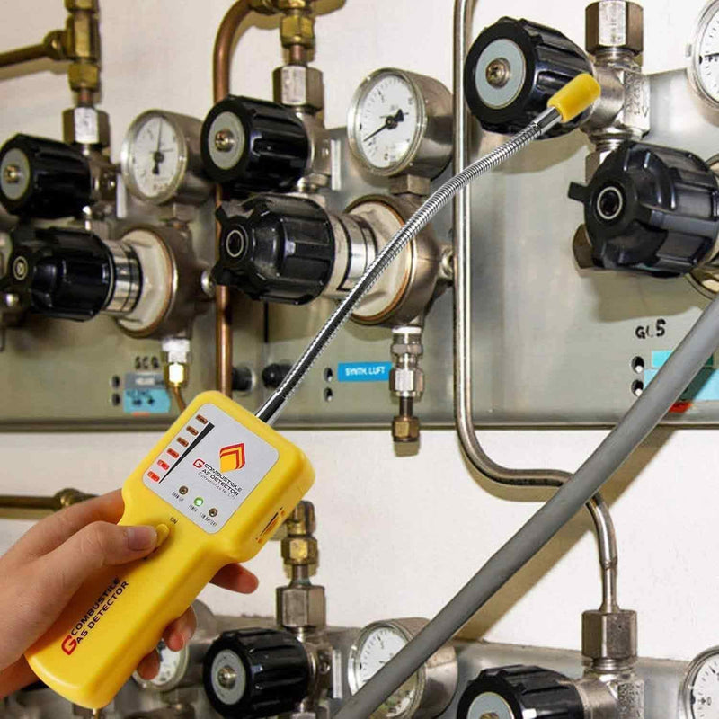 Gas Leak Detector & Natural Gas Detector: Portable Gas Sniffer to Locate Leaks of Multiple Combustible Gases Like Propane, Methane, LPG, LNG, Fuel, Sewer Gas with 12" Flexible Sensor Neck Yellow