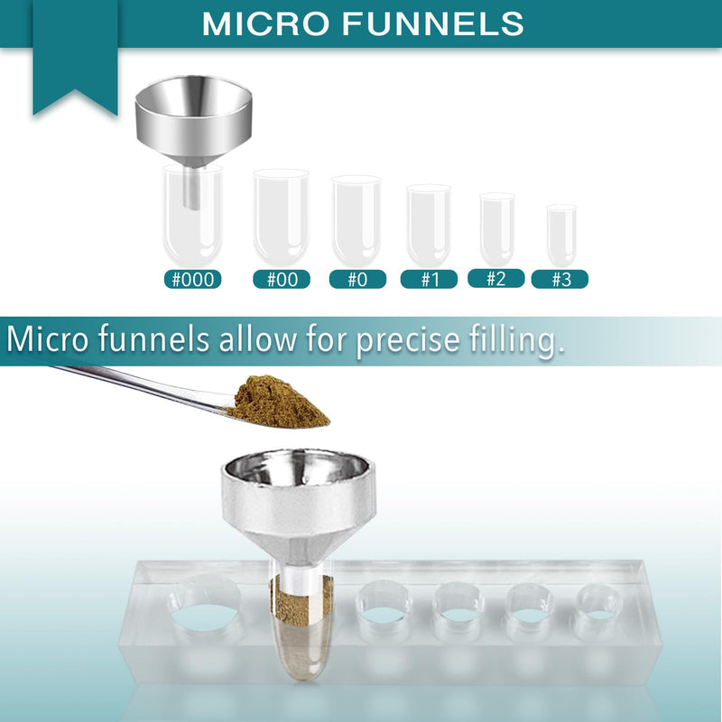 11 Pcs Versatile Easy Capsule Filling Tool Kit for Gel Capsules Empty - Efficient Pill Filling Tool Kit with Micro Funnel, Capsule Holder and Herb Tamper - Gel Capsules Size #000 00 0 1 2 3