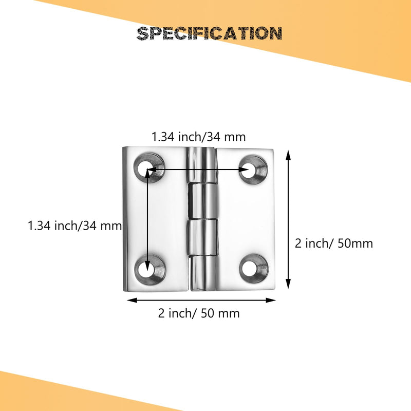 Heavy Duty Marine Boat Hatch Hinges 316 Stainless Steel, 2 x 2 Inch, Sturdy Deck Cabinet Door Hinges with Screws (Pack of 4)