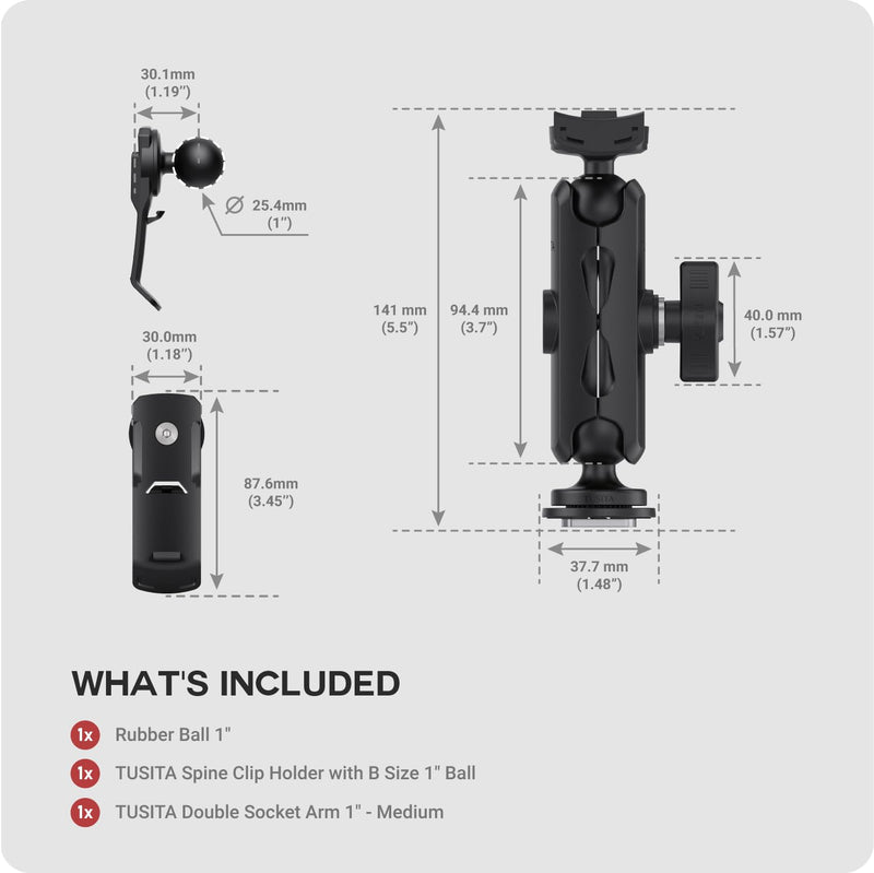 TUSITA Track Ball Double Ball Mount with Spine Clip Holder Compatible with Garmin Handheld GPS