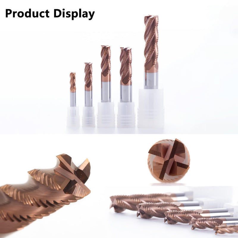 1/4" Tungsten Carbide Roughing End Mill 4 Flute Square Endmill CNC Milling Cutter Bits for Alloy Steels/Hardened Steels - TISIN Coated 1/4 in