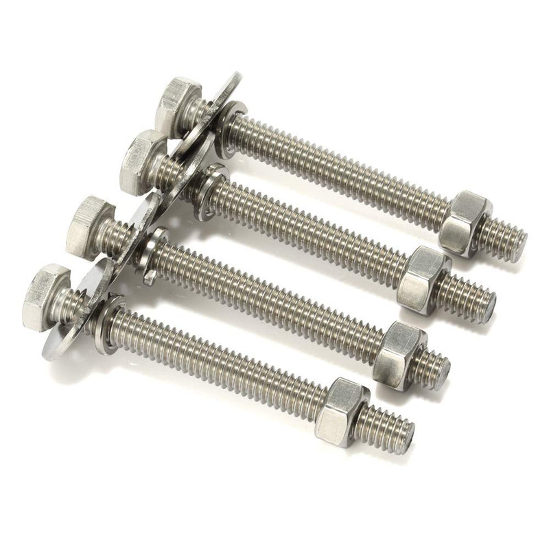 1/4-20 x 3-1/2" Hex Head Bolts with Hex Nuts and Thick Flat & Lock Washers, Fully Threaded, Stainless Steel 18-8, Plain Finish, 8 Sets 1/4-20 x 3-1/2"
