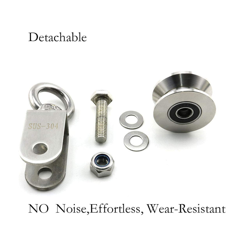 Heyous 1-Pack V Type Swivel Pulley 304 Stainless Steel Duplex Bearing Super-Silent Detachable 360 Degree Rotation Heavy Duty Traction Wheel V Type Slot