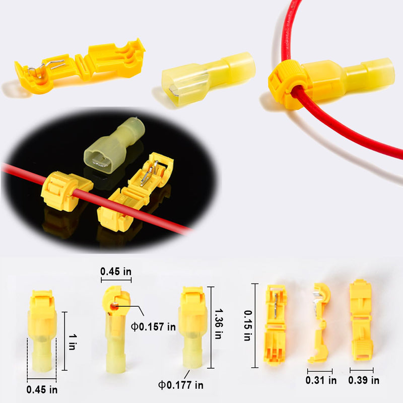 108 Pcs T-Tap Wire Connectors Kit, Quick Wire Splice Connectors, Self-Stripping Electrical Connectors Kit, Nylon Fully Insulated Male Wire Terminals for Automotive Wire Tap (22-10 AWG)