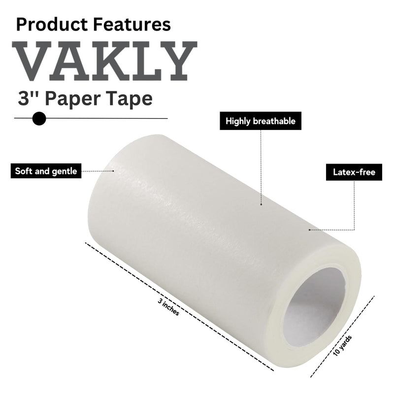 Paper Medical First Aid Surgical Tape 3" x 10 Yards [Pack of 3 Rolls] Lightweight Breathable Microporous Self Adhesive Latex Free Hypoallergenic Bandage and Wound Dressing Tape - 3 inch
