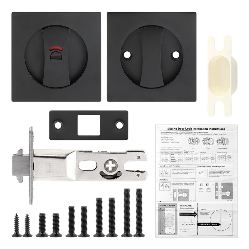 Pocket Door Hardware,Black Privacy Square Pockets Doors Lock, Pocke t Doo r Latch,Matte Black Contemporary Pocket Doors with Privacy Lock,Sliding Door Lock,1 Pack