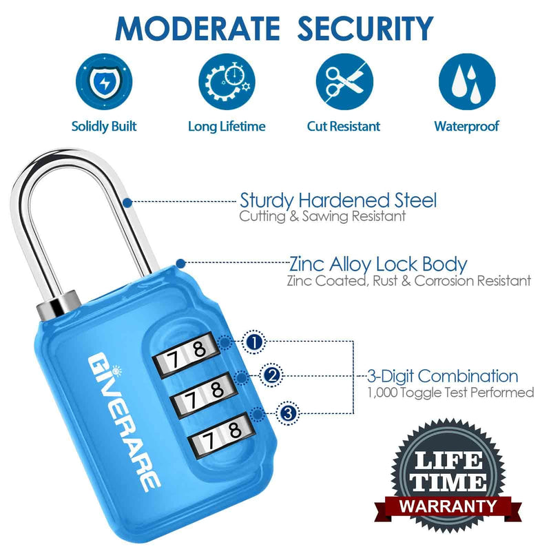 GIVERARE 2 Pack Combination Lock, 3-Digit Padlock Keyless, Resettable Luggage Locks for Backpack, Gym & School&Employee Locker,Weatherproof Travel Lock for Fence, Backyard Gate, Hasp, Case-Blue+Red