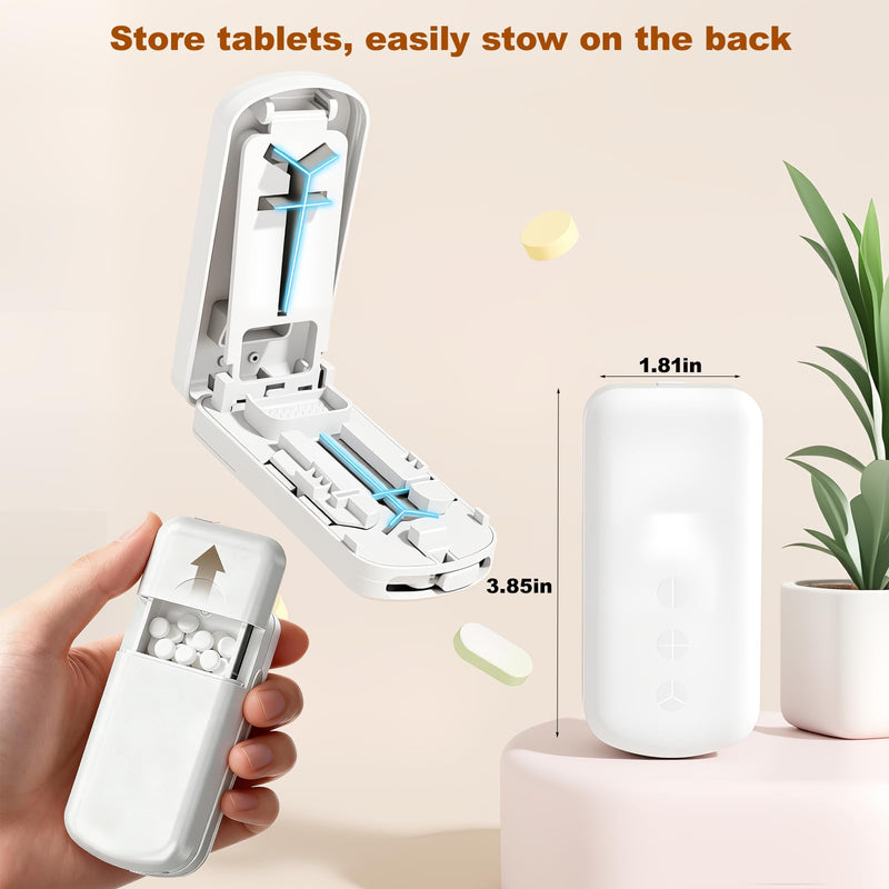 1/4 Pill Cutter for Small Pills, 1/2 1/3 Pill Splitter for Tiny Pills, Easy-Cut Stainless Steel Blade for Tablets, Easy-Grip Portable Pill Crusher with Storage