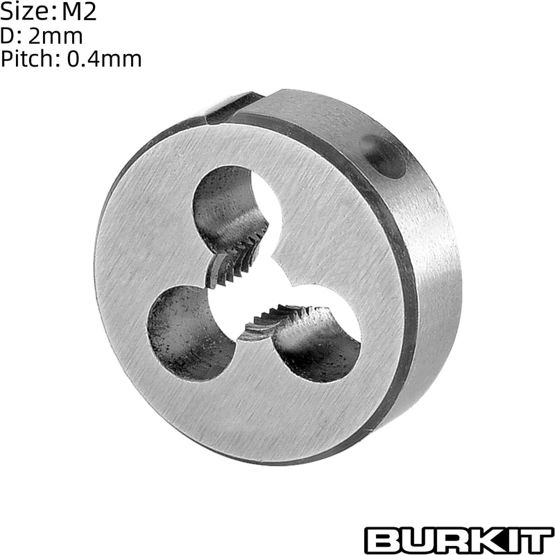Burkit 2pcs Metric M2 Round Threading Die, M2 x 0.4 Machine Thread Die Right Hand