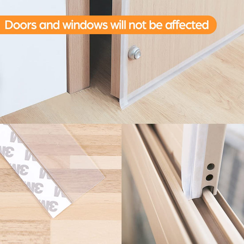 28.9 Ft Door Weather Stripping Door Seal Strip,Silicone Door Draft Stopper,Self Adhesive Shower Door Bottom Seal and Door Insulation Strip for Door Frame Windows and Glass Gaps (Transparent, 35mm) 28.9FT,35MM