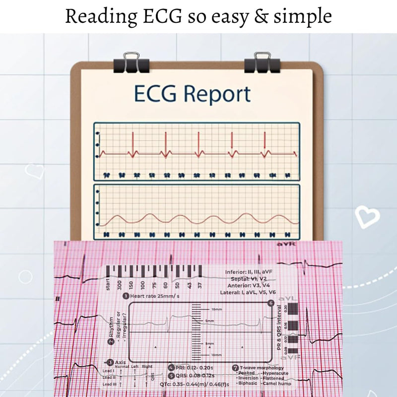 2 Pack ECG 7 Step Ruler for ECG EKG Interpretation - Portable ECG Reading with 7-Step Guide - Tools Gifts for Nurses Men Women