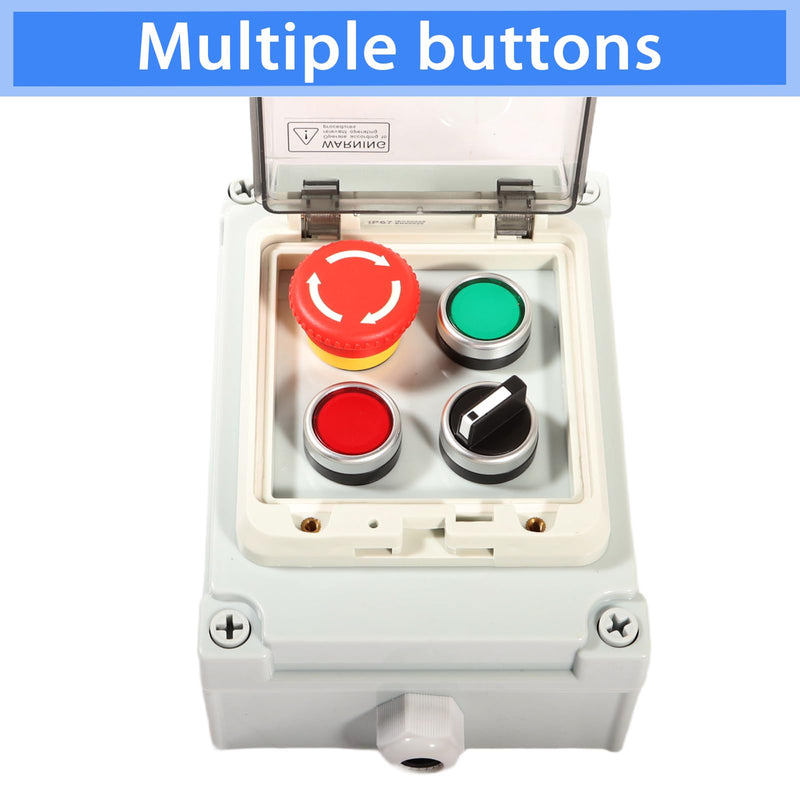 Push Button Switch Box IP67 Waterproof ABS Emergency Stop Red Green Start Industrial Outdoor Use Rotary Buttons 4 Self Resetting Indicator Led Protective Cover Anti Misoperation