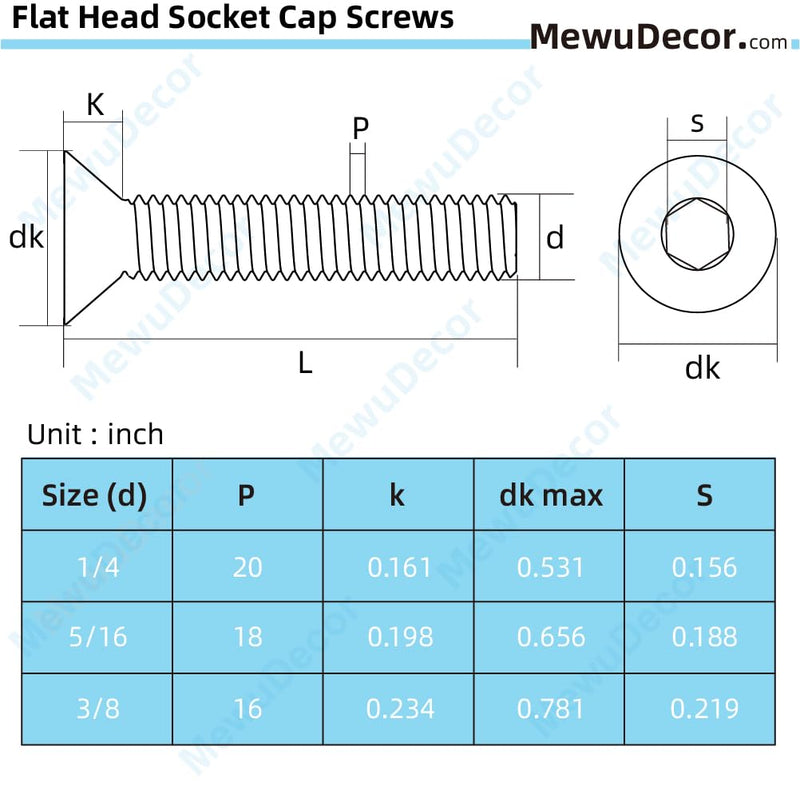 3/8-16 x 1 Flat Head Socket Cap Screws Countersunk Bolts Countersunk Bolts, Alloy Steel Grade 10.9, Fully Threaded, Black Oxide, 20 PCS 3/8-16 x 1"