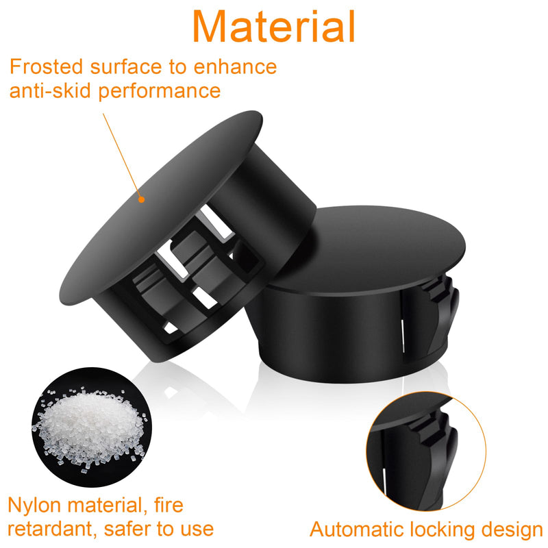 200Pcs Black Nylon Hole Plug Set (9 Sizes: 1", 7/8", 3/4", 5/8", 1/2", 3/8", 5/16", 1/4", 1/5") - Plastic Hole Plugs, Assorted Sizes, Precision Fit End Caps for Cabinets & Furniture, Screw Hole Plugs