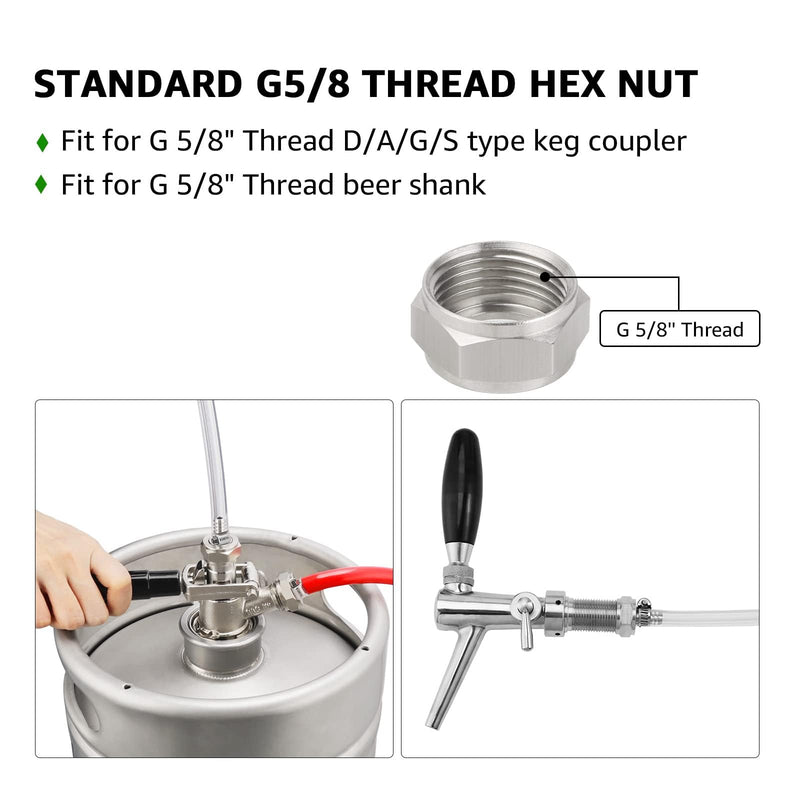 Keg Coupler Barb Connector 1/4'' Beer Barb G5/8 Thread Hex Nut 3/16 Beer Line Connectors with Clamps Keg Coupler Parts Beer Keg Coupler Fitting for Sankey Keg Couplers-4 Pack 4pcs