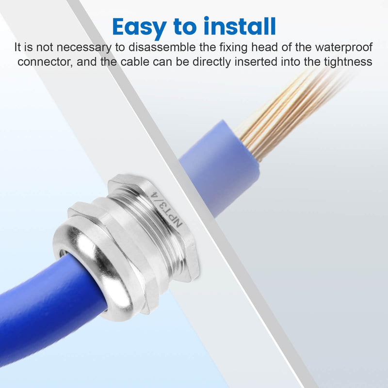 4 Pcs 3/4" NPT Nickel-Plated Copper Waterproof Cable Gland, IP68 Waterproof Adjustable Cable Glands, Strain Relief Cord Grip Connectors with Gaskets and Locknut for 13-18mm Cable Diameter