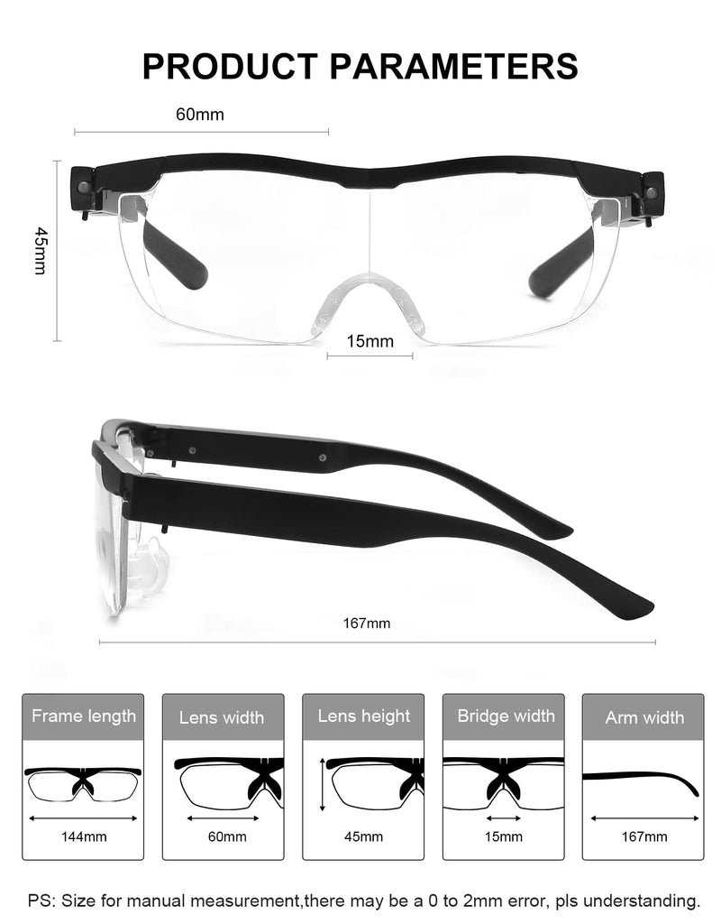 OKH 200% Magnifying Glasses with Light, Rechargeable LED Lighted Magnification Eyeglasses, Bright Sight Hands Free Magnifier Glasses for Close Work, Craft, Jewellers, Reading, Hobby Not Anti-blue Light (Pack of 1) 2.0x