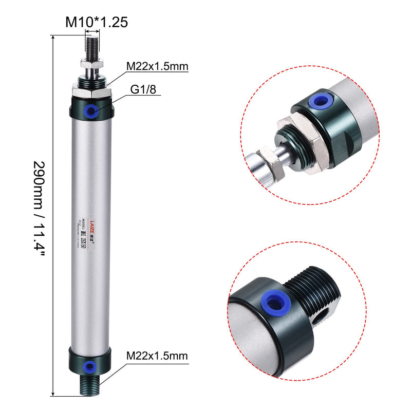 MECCANIXITY Pneumatic Air Cylinder Double Action MAL25X150 25mm Bore 150mm Stroke with Y Connector and 4Pcs Quick Fitting Set 25X150 mm