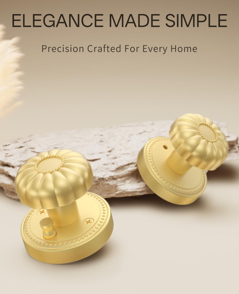 Asidrama 2 Pack Privacy Gold Door Knob with Lock, Brush Gold Door Knobs Interior for Bedroom or Bathroom, Heavy Duty Brush Door Handle for Left Right Sided Doors 2pack Brushed Gold