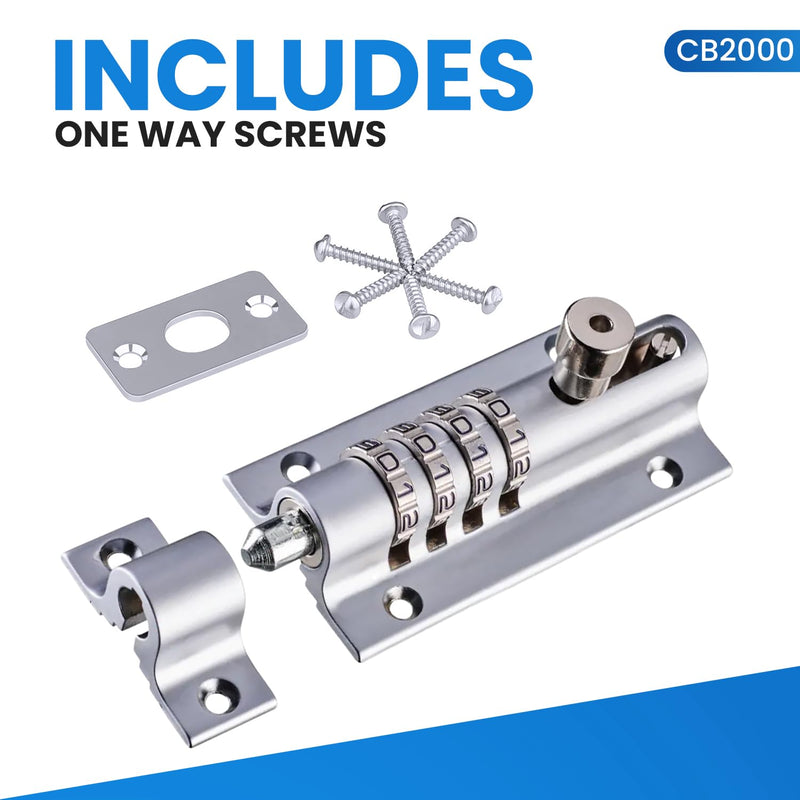CB2000-CHR Sliding Lock Combination Bolt, Chrome 1PK