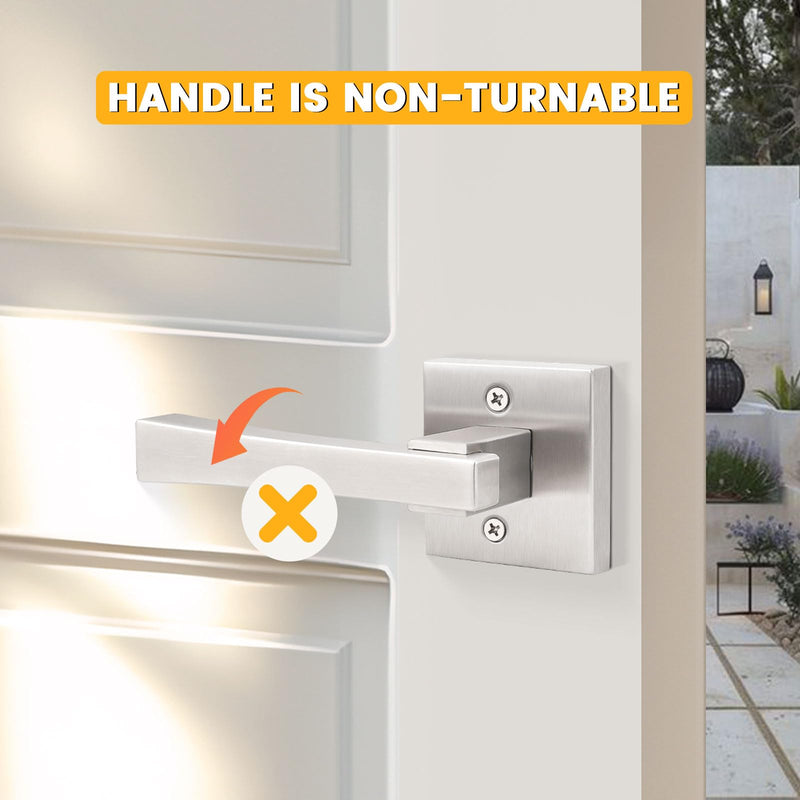 knobelite 6 Pack Dummy Door Handles,Stain Nickel Square Door Levers,Non-Turing Single Side Knob Pull for Closet French Doors