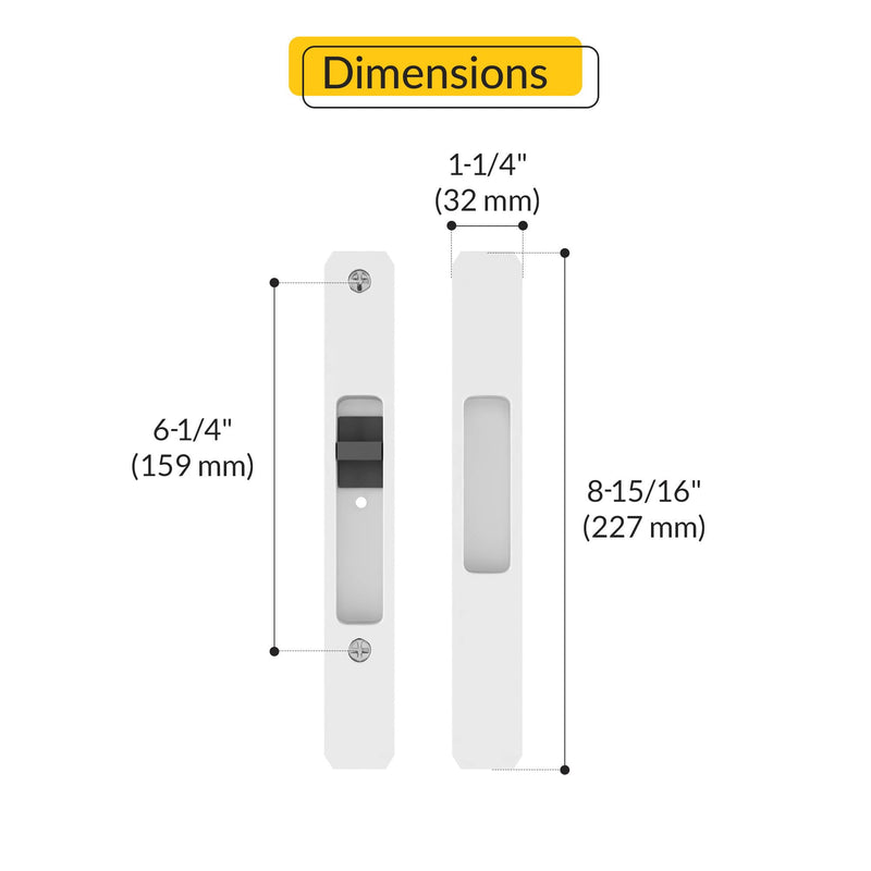 Brixwell Patio Door Handle Less Mortise Lock, White Finish, Metal Material, 8-15/16" Height, 6-1/4" Hole Centers, 1-1/4" Width, Sliding Patio Door Hardware Lock