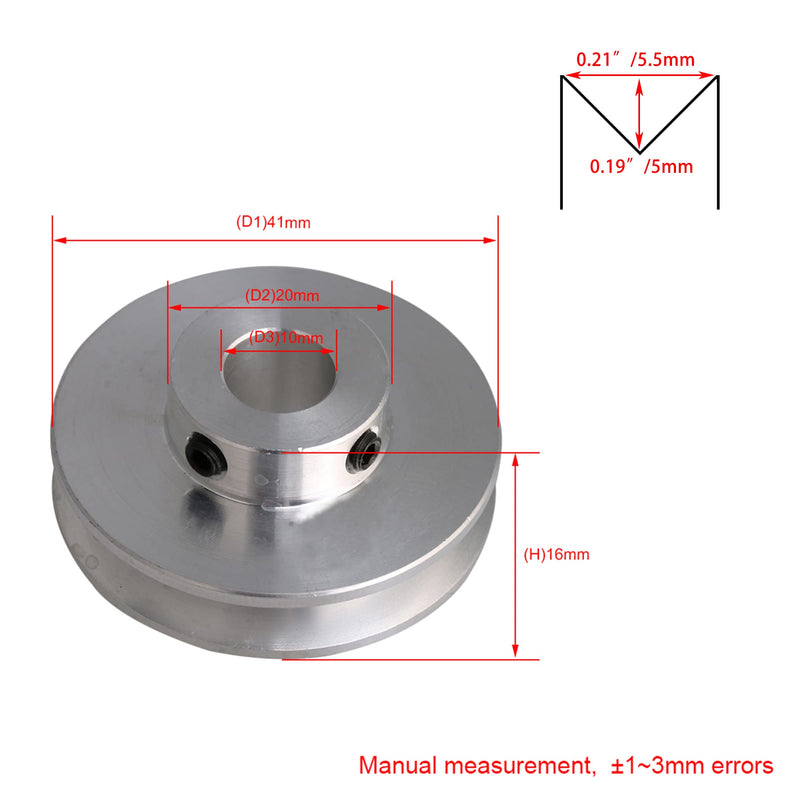 BQLZR 41x16x10MM Silver Aluminum Alloy Single Groove 10MM Fixed Bore Pulley for Motor Shaft 3-5MM PU Round Belt